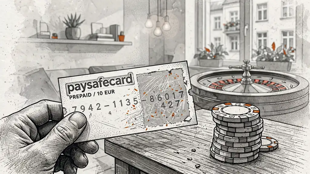 Paysafecard-Gutschein mit Casino-Chips und Roulette in einem deutschen Online-Casino-Setting