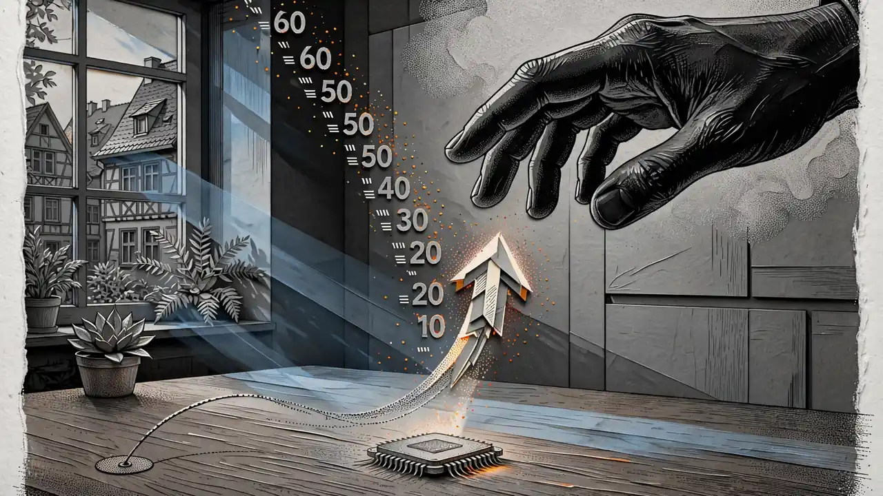 Hand über einem aufsteigenden Multiplikator-Pfeil in modernem Zimmer