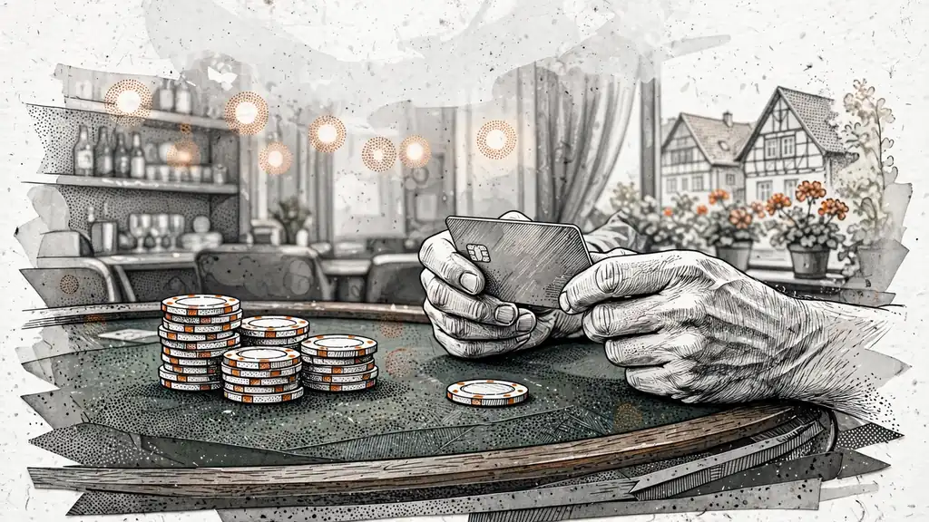 Casino-Tisch mit Chips und American-Express-Karte aus nächster Nähe