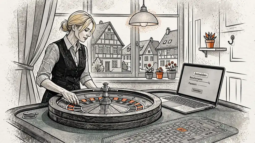 Deutschsprachige Live-Roulette-Dealerin am Spieltisch im Studio